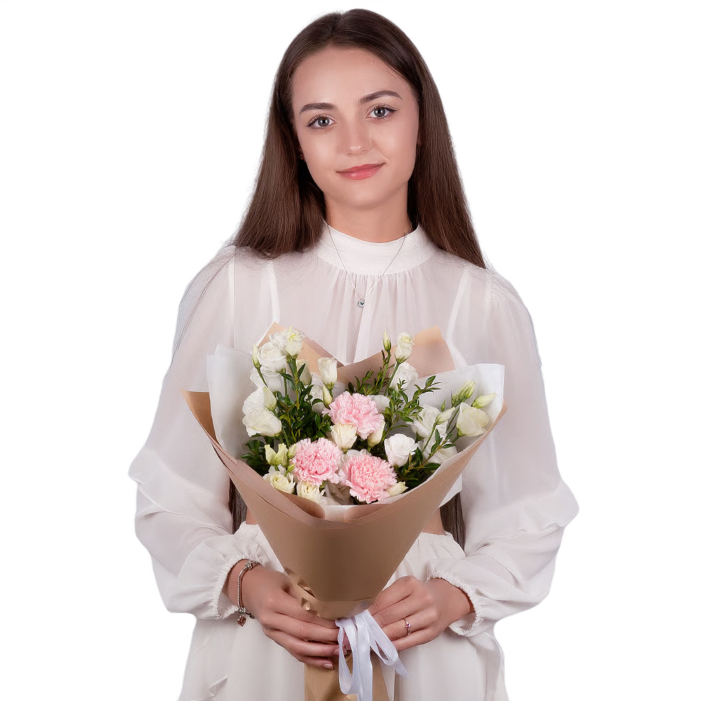 Woman with beautiful flower bouquet